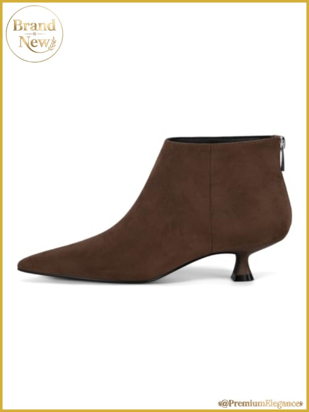 Coutgo Womens Kitten Low Heel Booties Pointed Toe Short Ankle Boots Back Zipper